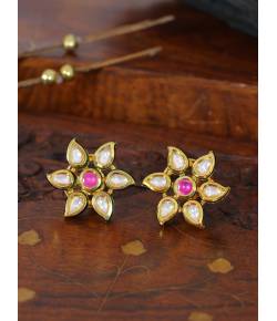 SwaDev AD/American Diamond Gold-Plated Kundan Studded Floral Stud Earrings SDJJE0013